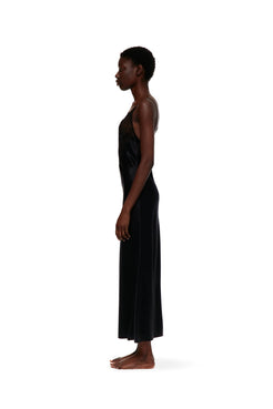 Black silk dress with lace