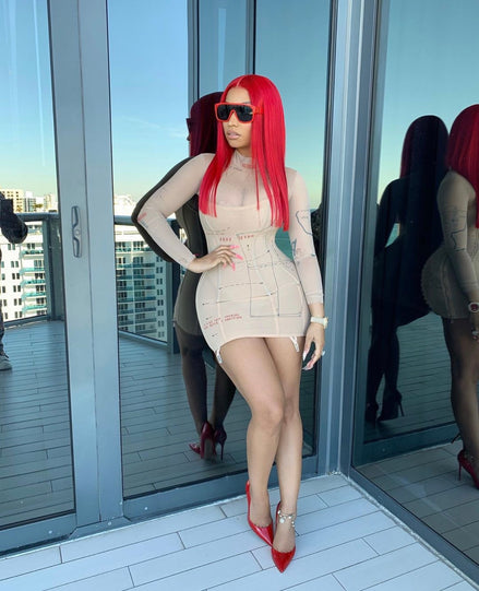 Nicki Minaj in TTSWTRS slimming mesh corset dress