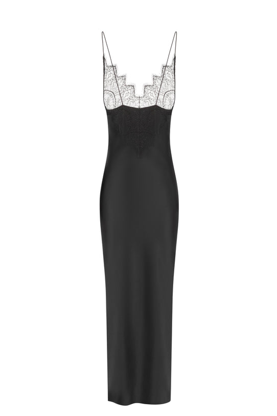 Black silk dress with lace