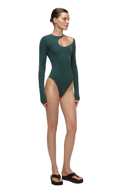 Kai Dark Green Cut-Out Bodysuit