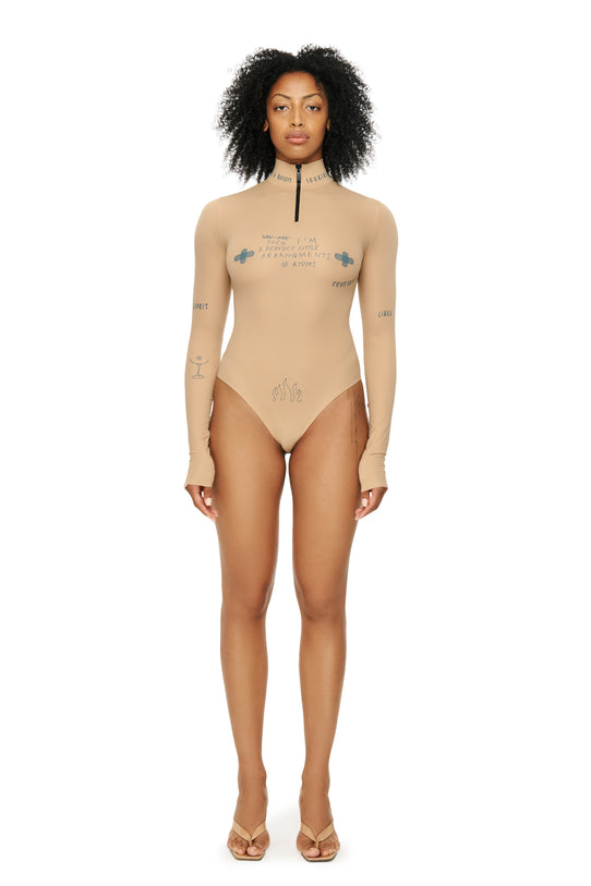Printed bodysuit beige