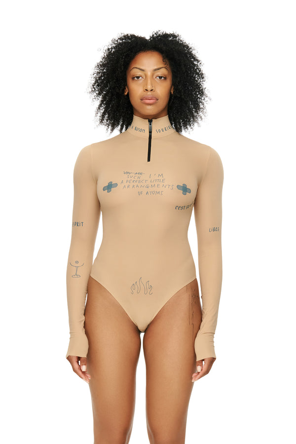 Printed bodysuit beige