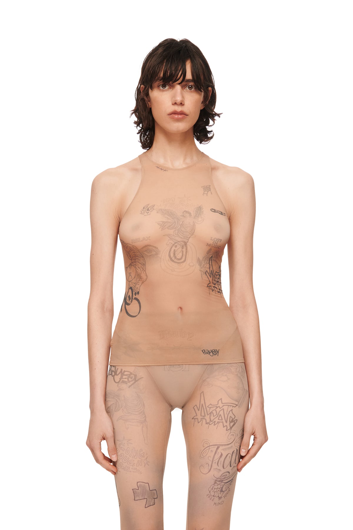 Tattooed Beige Tank Top
