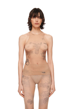 Tattooed Beige Tank Top