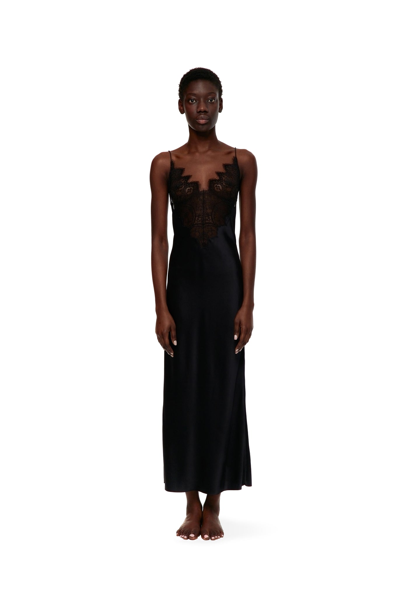 Black silk dress with lace