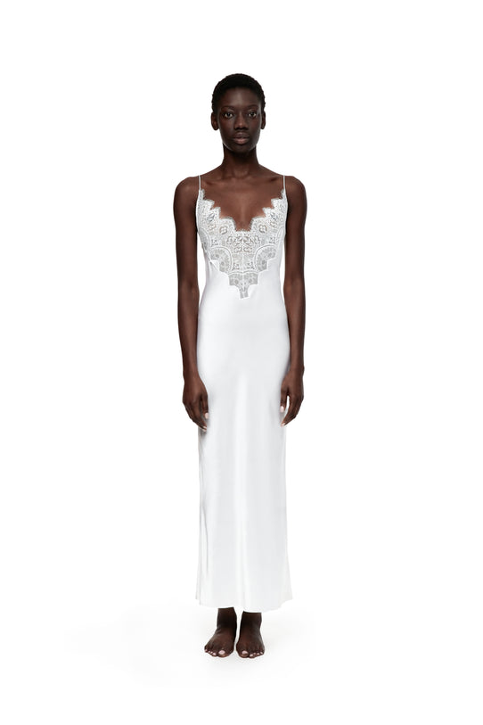 White silk dress with lace