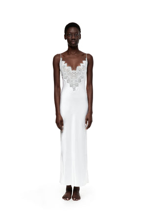 White silk dress with lace